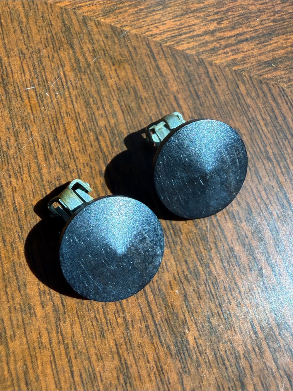 Vintage Black Wood Clip-On Earrings